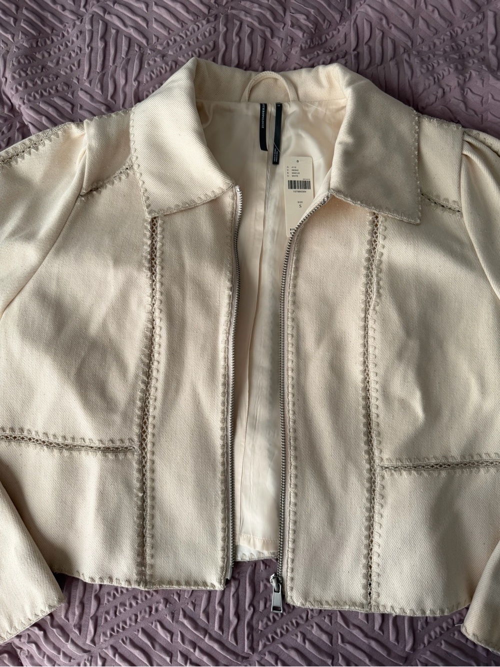 Anthropologie Cream Zip-Front Cropped Jacket - Picture 3 of 5